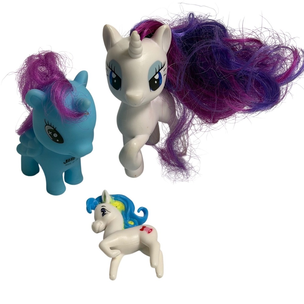 Ja-Ru Unicorn Pony Figures Blue White Purple Hair Heart Cutie Mark Lot of 3